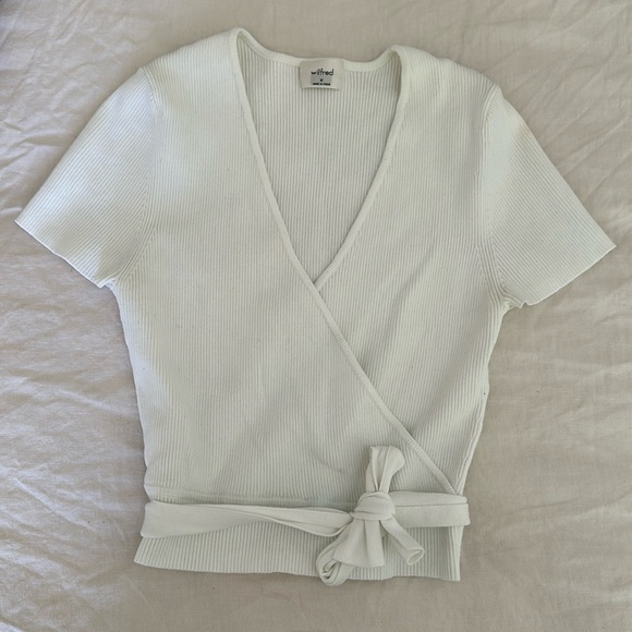 Wilfred Wrap Ribbed Crop Top in White - Picture 1 of 4